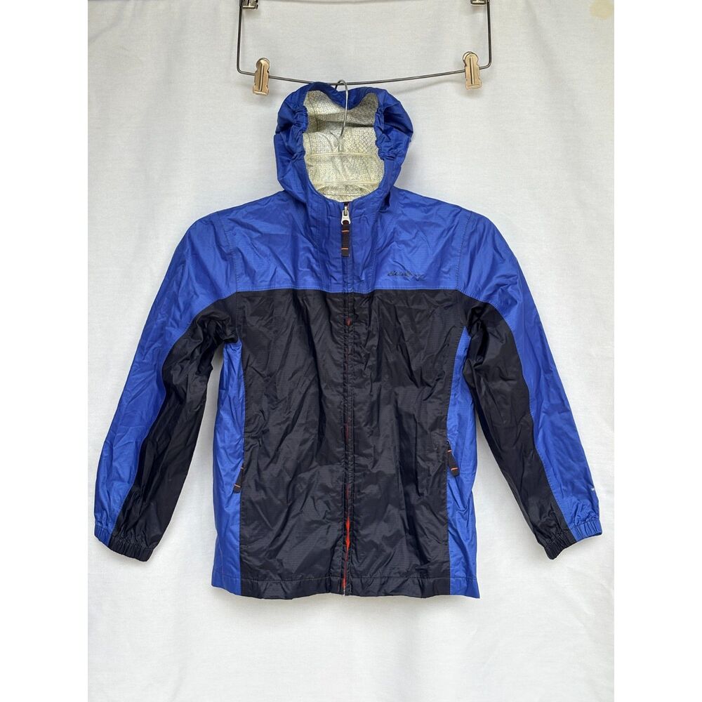 Eddie Bauer Blue Black Colorblock Hooded Windbreaker Jacket Kids S 7-8